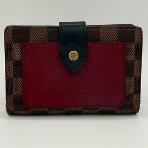 Louis Vuitton Damier Ebene Wallet with Red Leather Accent